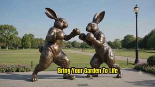 Lebensgroße Boxhasen-Statue aus Bronze