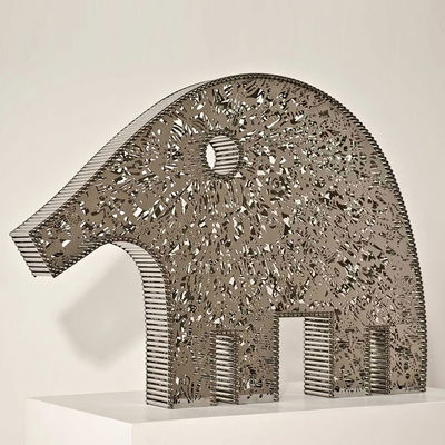 Ein guter Preis. Metallblüten-Elefantenstatue  Stahl aus Edelstahl Abstrakte Tierkunst für Innen- und Außenräume Online