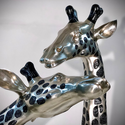Matte Stainless Steel Giraffe Sculpture Pair Elegant Abstract Duo For Modern Gardens