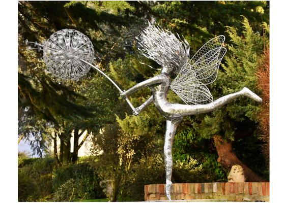 Ein guter Preis. Große Fee- und Löwenzahn-Skulptur aus Edelstahl zur Gartendekoration Online