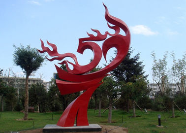 Ein guter Preis. Große gemalte rote Metallflammen-Skulptur, abstrakte Metallgarten-Skulpturen Online