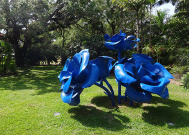 Ein guter Preis. Große lackierte blaue Metallrose Skulptur / Metall Gartenblumen Skulptur zur Dekoration Online