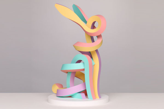 Ein guter Preis. Außen-Edelstahl Kaninchen-Hund-Skulptur Regenbogen Gemalte Online