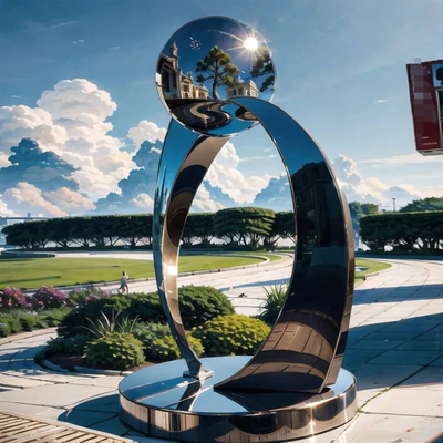 Großer Garten im Freien Abstrakte Kunst Metallspiegel Polierte Edelstahlskulpturen Hotels Outdoor Metallhandwerk