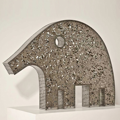 Ein guter Preis. Metallblüten-Elefantenstatue  Stahl aus Edelstahl Abstrakte Tierkunst für Innen- und Außenräume Online