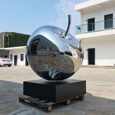 Wetterbeständige Edelstahlspiegel Apfelskulptur Außengartenkunst Modernes Patio Dekor