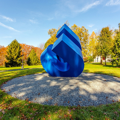 Unique Blue Painted Abstract Metal Sculpture Focal Point For Patio, Commercial & Public Spaces