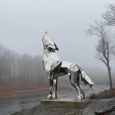 Moderne Gartendekoration Große Wolfsskulptur aus Edelstahl