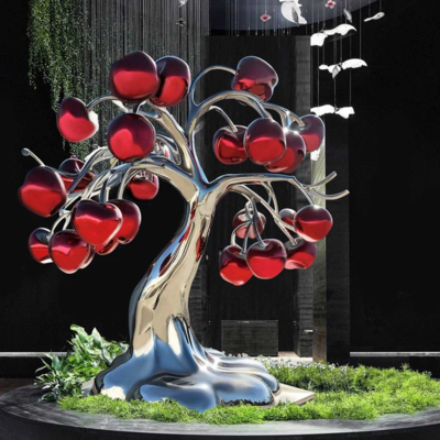 Moderne Hoteldekoration Spiegel Oberfläche Edelstahl Apfelbaum Skulptur