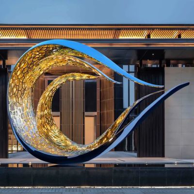 Ein guter Preis. Modern Wave-Inspired Stainless Steel Light Sculpture For Public Decoration Online