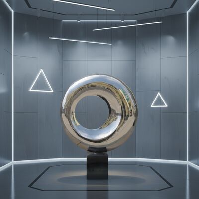 Spiegel aus Edelstahl moderner Kunst Skulptur Innenraum Kreisförmig Abstrakt Dekor Statue