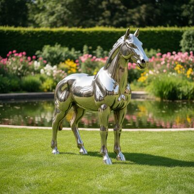 Ein guter Preis. Lebensgroße Outdoor-Skulptur aus Edelstahl, spiegelpoliert, Metall-Tierkunst für Garten- und Parkdekoration Online