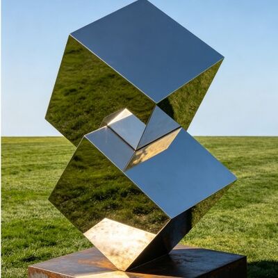 Ein guter Preis. Original Design Unregelmäßiger Würfel Dekorativ Metall Edelstahl Spiegel Polnische Skulptur Maßgeschneiderte Statue Online