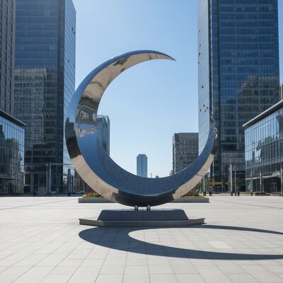Ein guter Preis. Großes Outdoor-Skulpturbild aus Edelstahl Mondspiegel polierte Hohlhalbmondkunst für Landschaftsgarten Plaza Dekoration Online