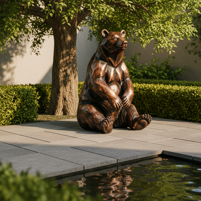 Ein guter Preis. Große Bronze Bärenskulptur für den Außengarton Realistische sitzende Braunbärestatue Custom Metal Animal Art Decor für Park Villa Online
