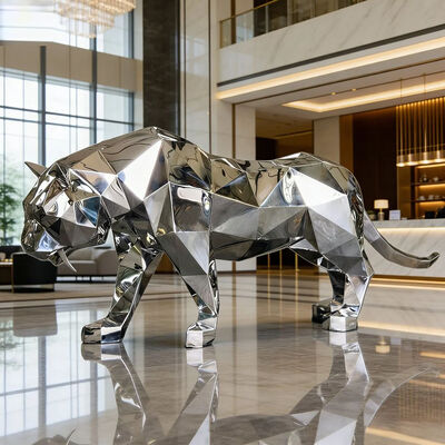 Geometric Mirror Stainless Steel Tiger Sculpture