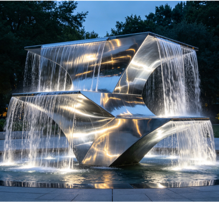 Edelstahl-Wasserspiel, maßgeschneiderte Gartenbrunnenskulptur für den Außenbereich, entworfen für Landschaftsschwerpunkte und Hofverschönerungen