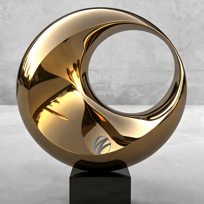 Ein guter Preis. Titangold polierte Edelstahl abstrakte Ringskulptur mit schwarzem Granitgrund ♪ Online