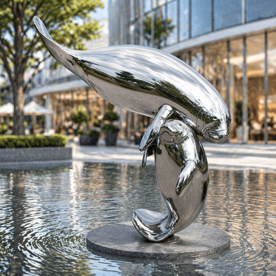 Ein guter Preis. Lebensgröße Außenmanatee-Skulptur aus Edelstahl Spiegel Polierte Ozeantierstatue für den Plaza Park Dekoration am Meer Kunst Online