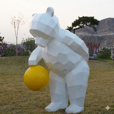Ein guter Preis. Gartendekoration, geometrisch bemalte Bärenskulptur aus Edelstahl Online