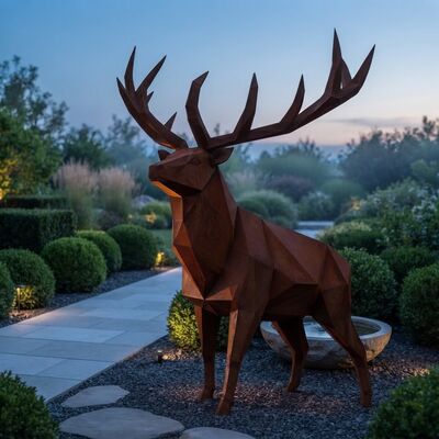 Ein guter Preis. Lebensgroße Cortenstahl Elch Skulptur Low Poly Geometrisches Hirsch Statue Outdoor Gartendekoration Rostiger Verwitterter Stahl Tierkunst Online
