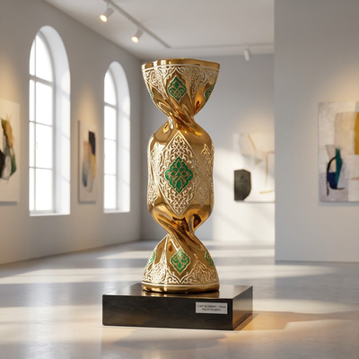 Luxuriöse islamische Kunst: Skulptur aus gedrehten Süßigkeiten aus saudischem Gold | Individuelles modernes Dekor