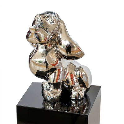 Ein guter Preis. Moderne Spiegelpolierte Edelstahl-Hunde-Skulptur. Luxus-Cartoon-Basset-Hund-Statue für Heim- und Büro-Dekor. Online