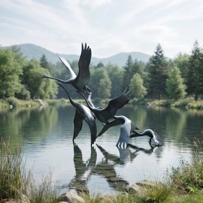 Ein guter Preis. Gartenstatue mit fliegenden Vögeln aus Bronze im Freien, Teichdekoration, große Metallpatina-Oberfläche, Landschaftsgestaltung, Sonderanfertigung Online