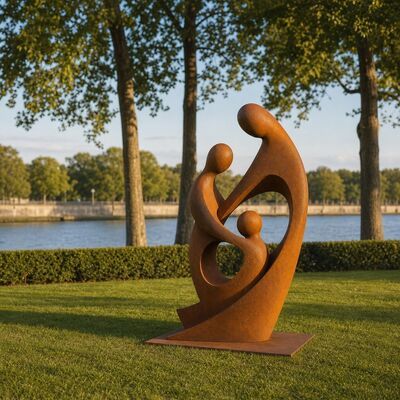 Ein guter Preis. Große Metall-Familienskulptur Corten Stahl Abstrakte Gartenstatue Außenplatz Garten Pool Kunstdekor Handgefertigte moderne Figurengruppe Online
