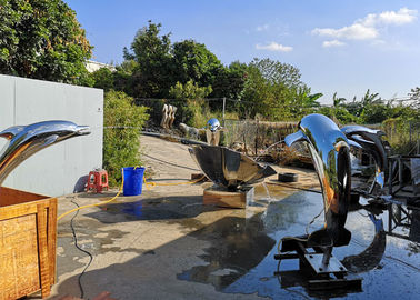 Ein guter Preis. Moderner Entwurfs-Kunst-Spiegel-Polieredelstahl-Skulptur-Delphin-Brunnen Online